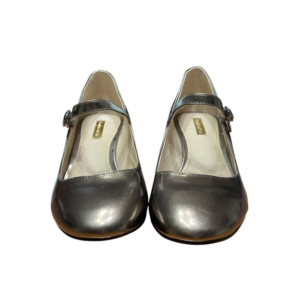 Metallic Silver Mary Jane Block Heel Pumps - Picture 12 of 12